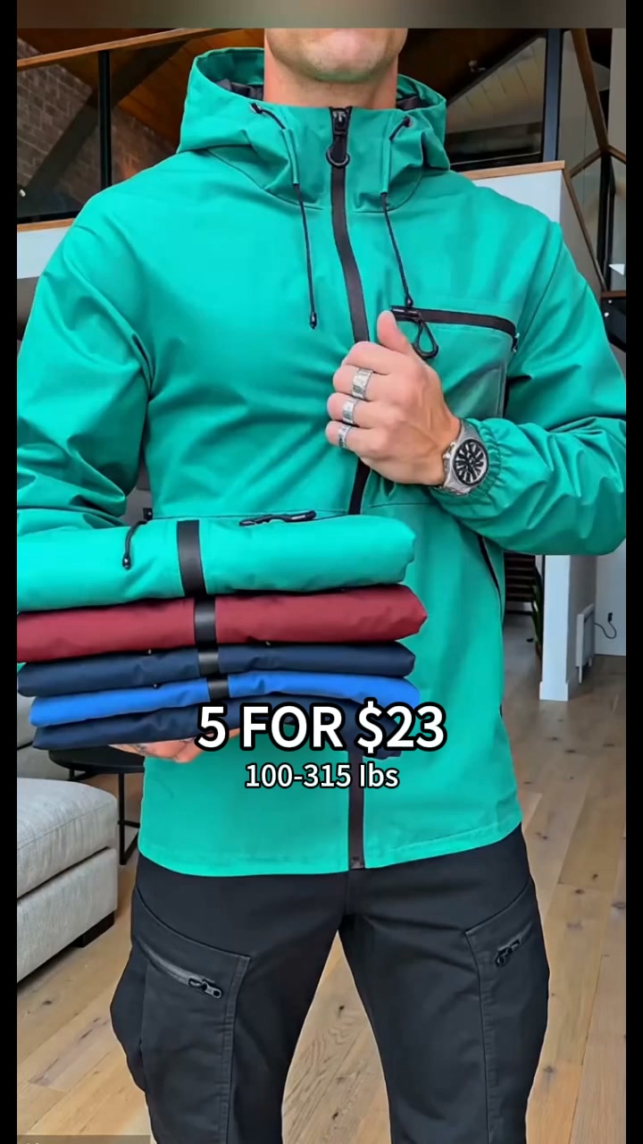 Unisex Lightweight Waterproof Windbreaker Jacket – Hooded Outdoor Shell with Adjustable Cuffs