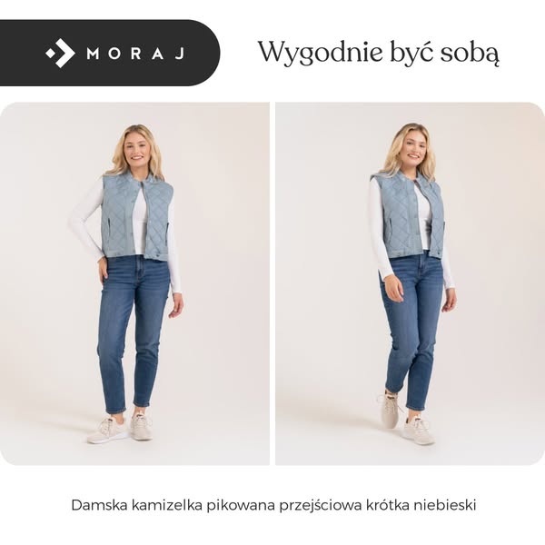 Damska kamizelka pikowana przejściowa krótka niebieski