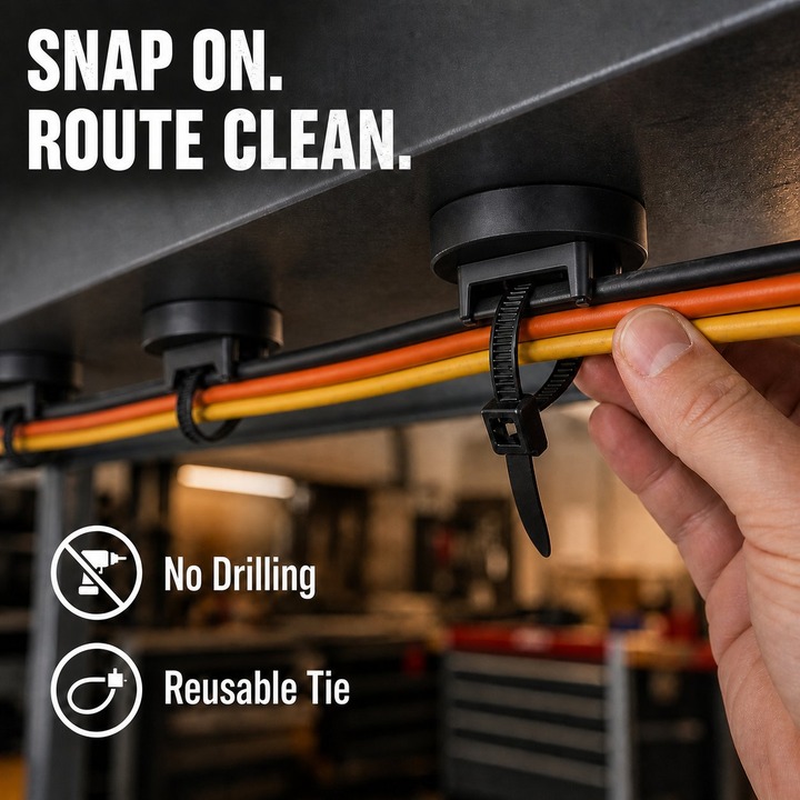 Strong Magnetic Cable Tie Mount Base – No-Drill Cable Organizer