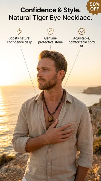Men's Natural Tiger Eye Stone Necklace