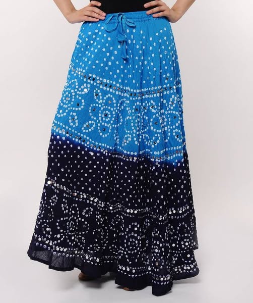 Blue Bandhej Skirt - Skirts