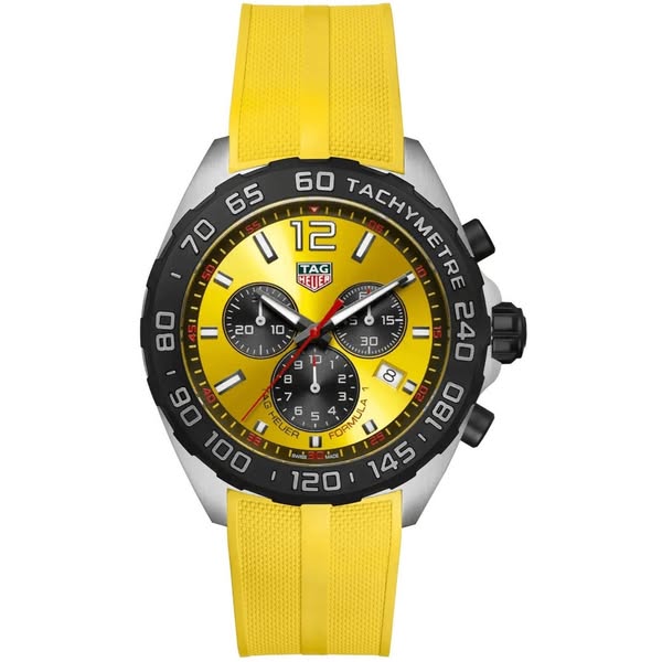 Tag Heuer Formula 1 Chronograph Yellow Dial Yellow Rubber Strap Watch for Men - CAZ101AM.FT8054