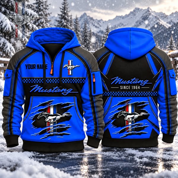 Mustang Casual Design Custom Name Thick Hoodie