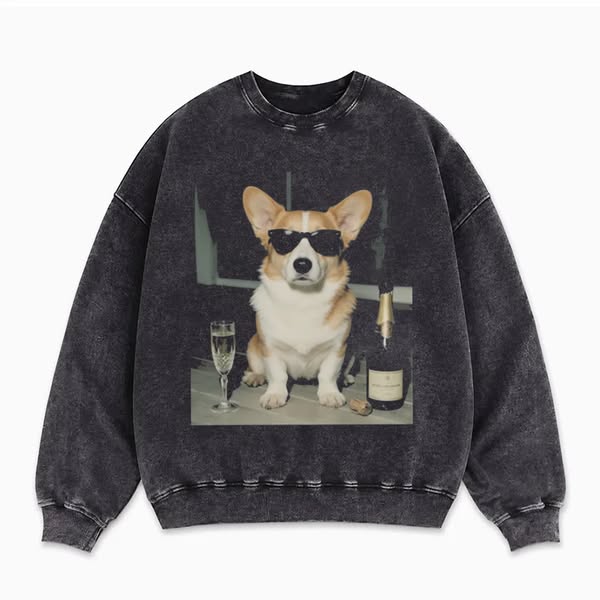 Vintage Corgi Drinking Champagne Sweatshirt