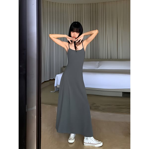 Summer Black Slimming Spaghetti Strap Maxi Dress