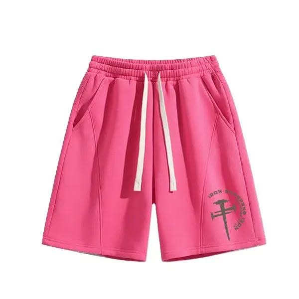 Men's Iron Sharpens Iron Proverbs Bible Christian Print Pocket Waist Shorts, Lightweight Breathable Shorts Pink-2XL