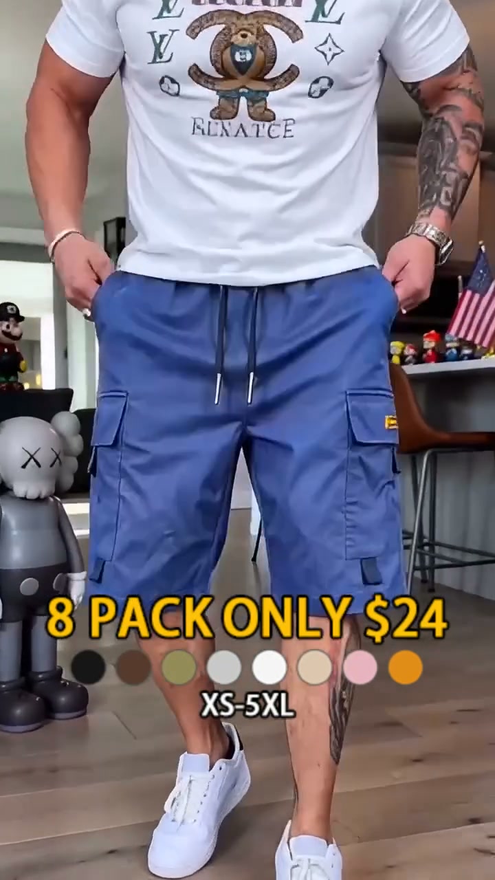 Men’s Pockets Drawstring Cargo Shorts