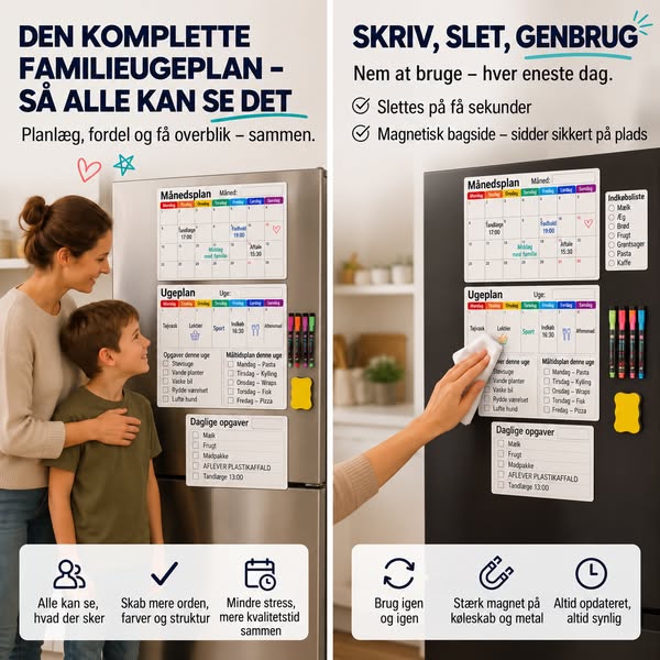Magnetisk familieplanlægger – Måneds-, uge- og dagsoversigt