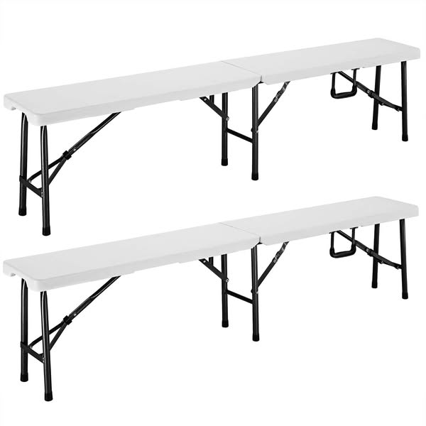 Bierbank 2er-Set Weiß Kunststoff 180cm