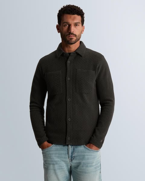 Gebreid overshirt met jacquardpatroon en platte kraag