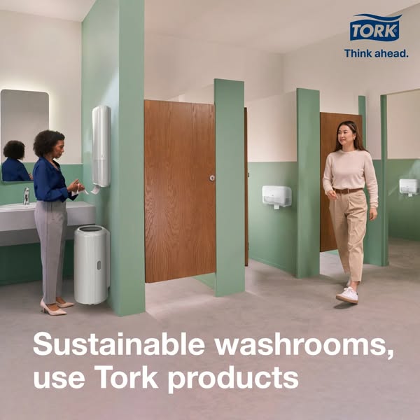 Sustainable washrooms use Tork products