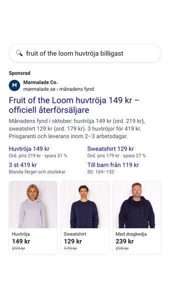 Fruit of the Loom huvtröja 149 kr