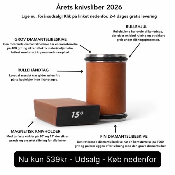 Årets knivsliber 2025, nu til super-tilbud. Gør det til en fornøjelse at stå i køkkenet! Forvandl alle dine knive derhjemme til professionel