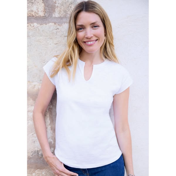 Fern Short Sleeve Cotton Jersey Top - White