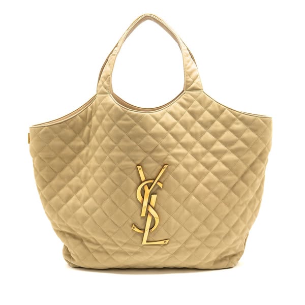 SAINT LAURENT/YSL ICARE MAXI QUILTED TOTE BAG NUBUCK SUEDE BEIGE GHW