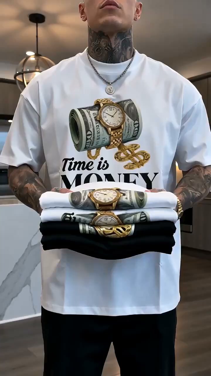 Men's "Time Is Money" Dollar Watch Graphic Oversized T‑Shirt