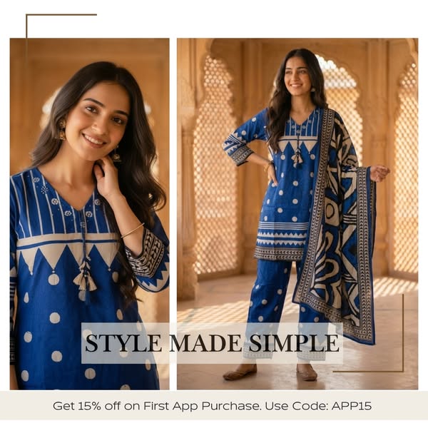Blue Floral Crepe Kurta Set with Mirror Work & Sequins, Salwar & Dupatta