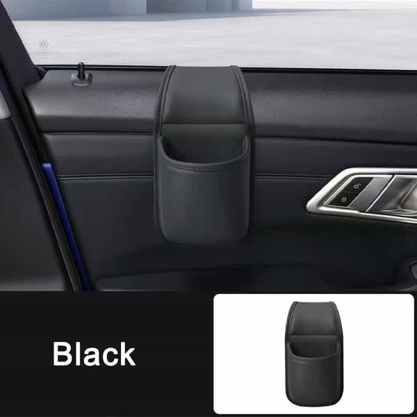 Leather Car Door Storage Pocket - Black