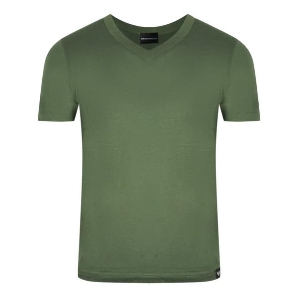 Emporio Armani Plain Green V-Neck T-Shirt