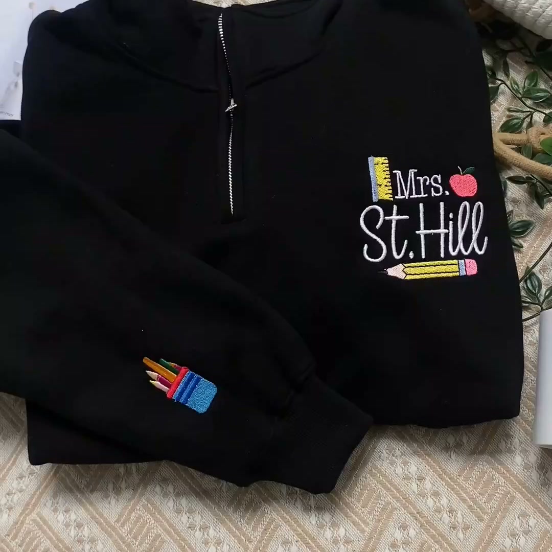 Personalized Teacher Quarter Zip for Birthday Mom - Embroidered Name 1