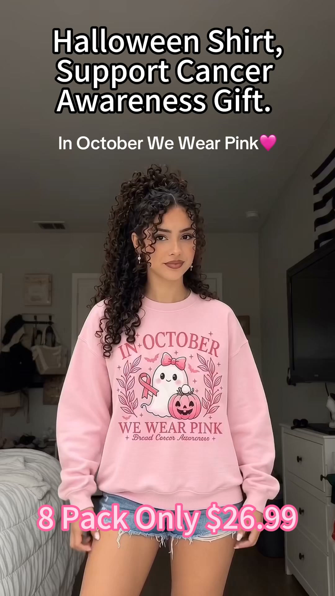 In October We Wear Pink Sweatshirt, Retro Breast Cancer Awareness Shirt, Pink Ribbon Support Hope October Gift