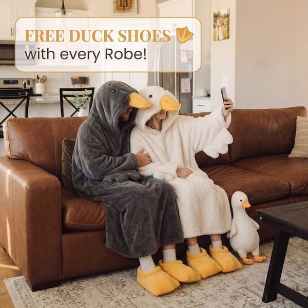 Goose Onesie Hooded Robe, Cozy Wearable Blanket Pajamas, Oversized Fleece Loungewear, Funny Duck Robe, Gift for Her & Him