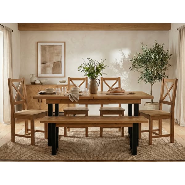 Tulsa Extendable Dining Table (140cm - 180cm) & Dining Bench