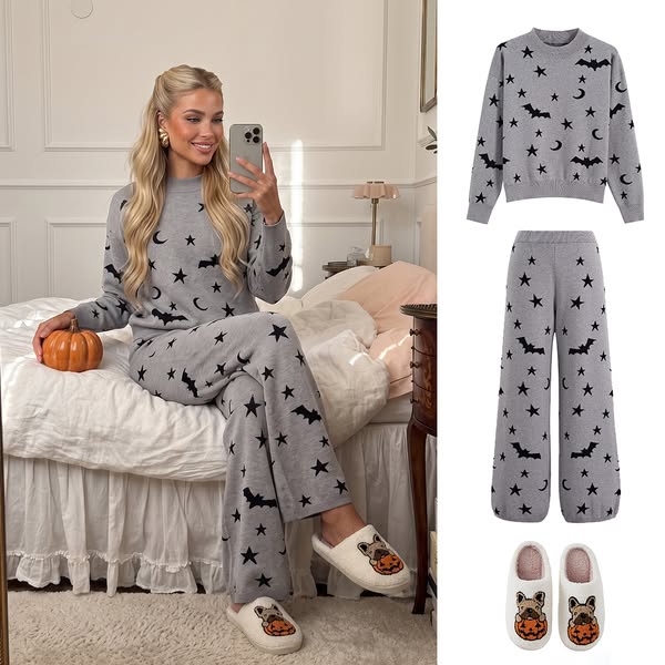 Bat Moon Star Knit Sweater and Pants Set