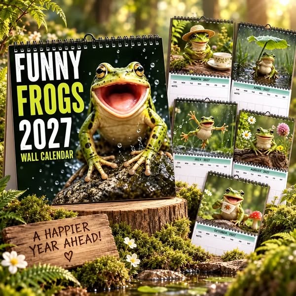 Funny Frogs 2027 Wall Calendar – Cute Humorous Frog Calendar, Quirky Amphibian Gift, Nature & Wildlife Decor - Buy 1