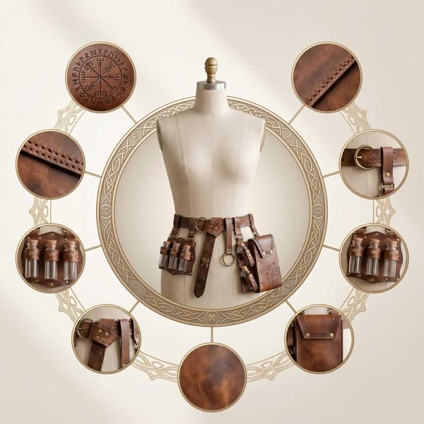 Renaissance Potion Bottle Belt Bag With Skirt Hikes, Medieval Festival Costume Accessories, Wizard LARP