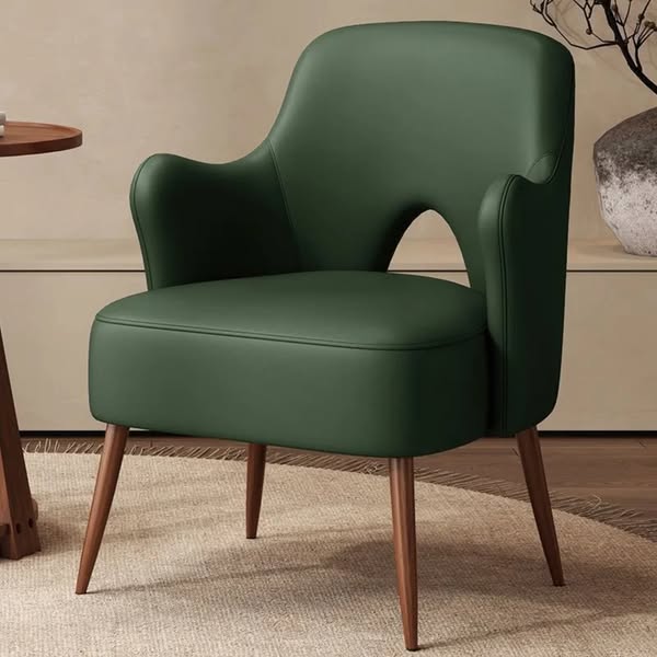 Curved Leather Metal Accent Chair, Nordic - Military Green