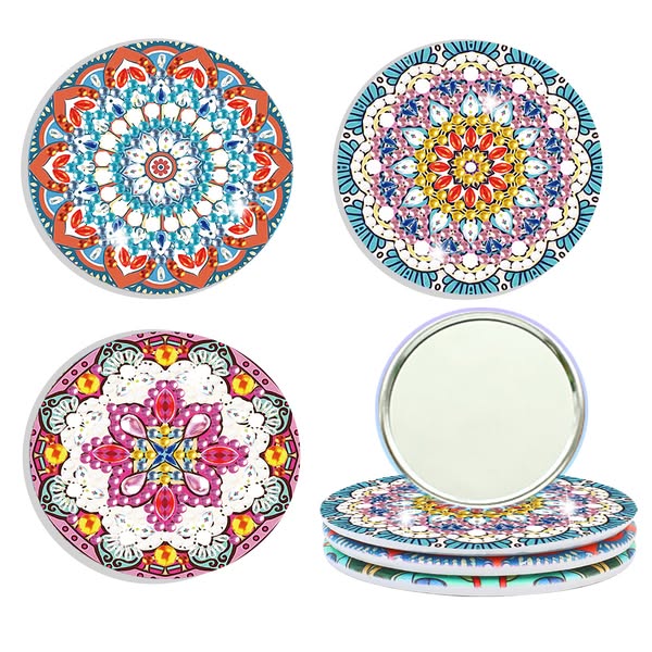(Single-Sided）3pcs Mandala Crystal Diamond Mirror Portable XJ006