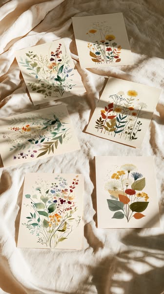 Six vintage floral prints