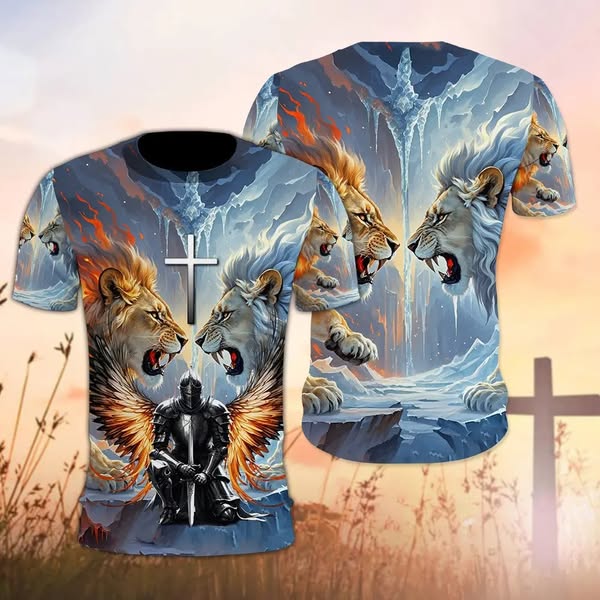 Warrior Of God, Lion Fire And Lion Ice Christian 3D All Over Print T-Shirt And Hoodie, Christian Hoodie, Jesus Christ Hoodie, Gifts For Chri