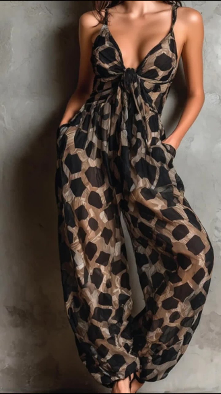 Leopard Print Suspender Wide Leg Jumpsuit