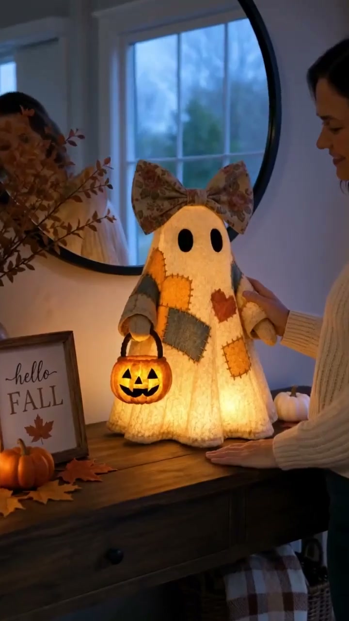 Lighted Vintage Patchwork Ghost