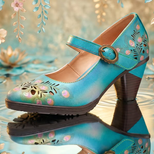 Vintage Peacock Chunky Heels