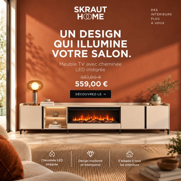 Meuble TV avec cheminée -40 % | Expédition sous 48–72 h