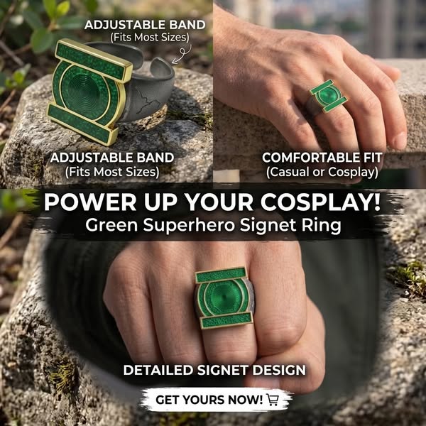 Green Superhero Signet Ring – Adjustable Cosplay Power Ring