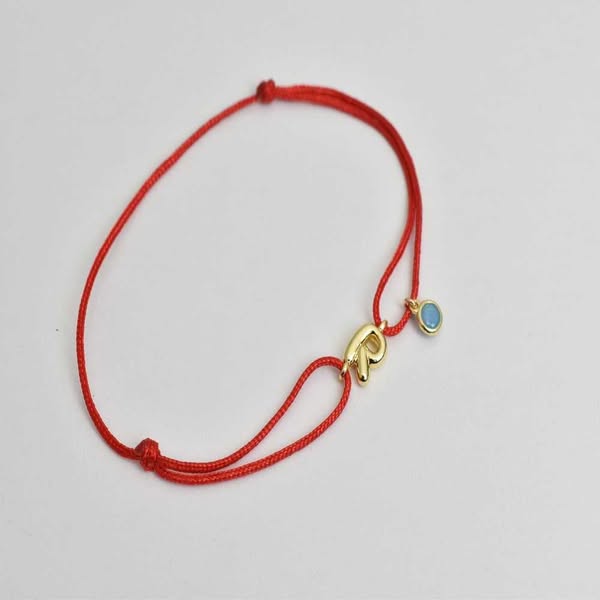 Personalized Initial String Bracelet with Birthstone Dangle, Adjustable No Hanging Ends