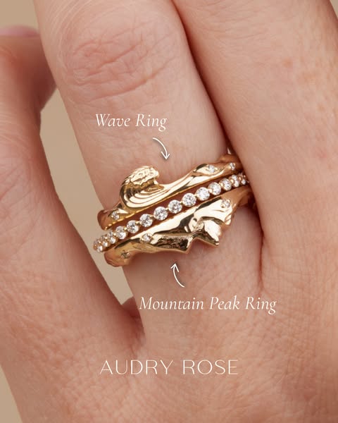 Handcrafted 14K Mountain Peak & Wave Rings