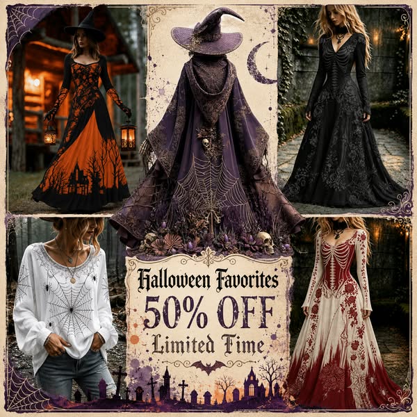 50% OFF — Halloween women’s wear, festive, spooky styles for every Halloween lover. Shop now, limited time only.