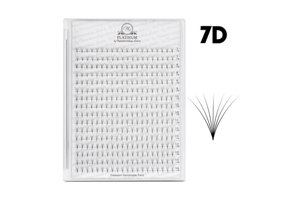 Abanicos para extensiones de pestañas PLATINUM 640 uds. D / 0.07 / 3D / MIX 7–14 mm