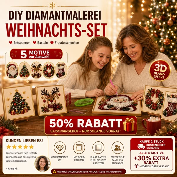 DIY-Weihnachts-Diamantmalerei-Set mit Perlen -Entspannend & Anfängerfreundlich