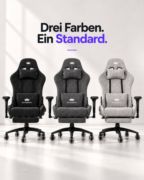 Ergonomischer Gamingstuhl mit Mikrofaser-Velour, 4D Armlehnen & Fußstü