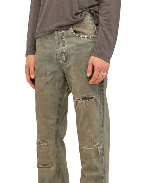 STUDDED SASHIKO SELVEDGE BOOTCUT DENIM
