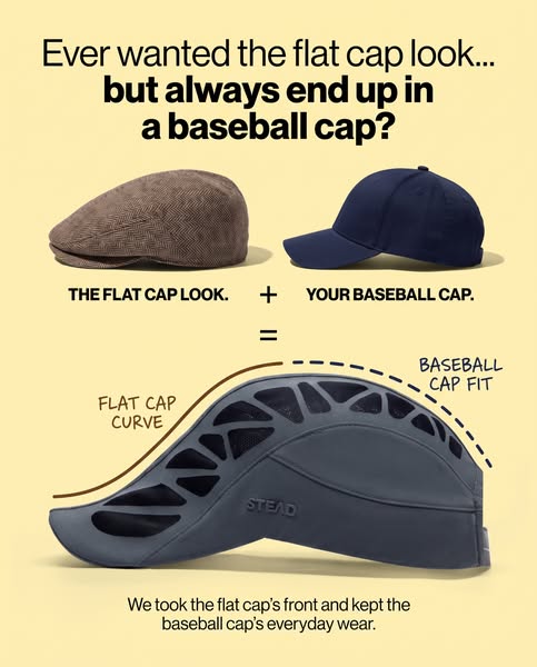 Looks like a flat cap. Wears like a baseball cap.