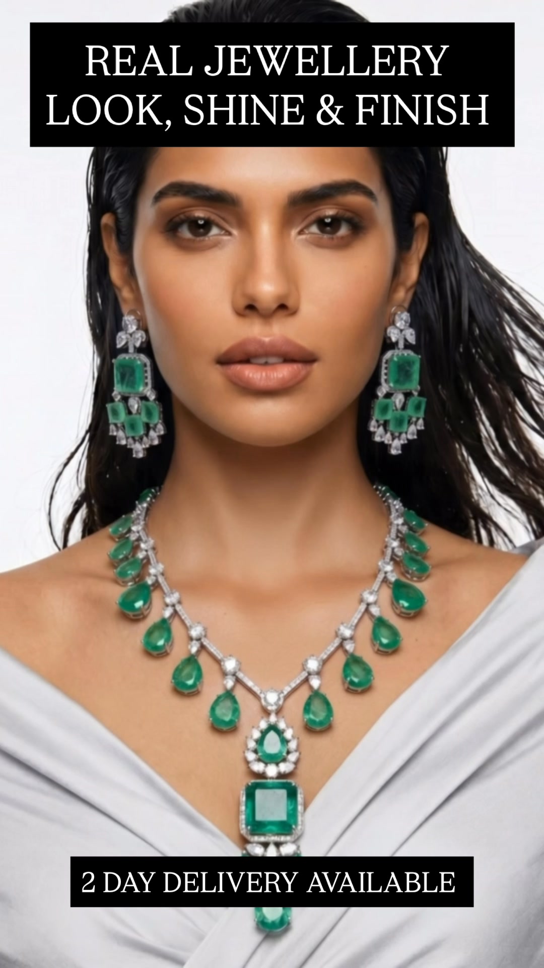 Yuri Mint Green Tear Drop Dimonte Detail Statement Necklace Set - $400