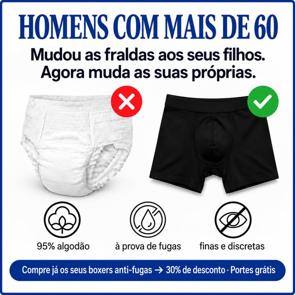 Boxer para Incontinência para Homens em Algodão