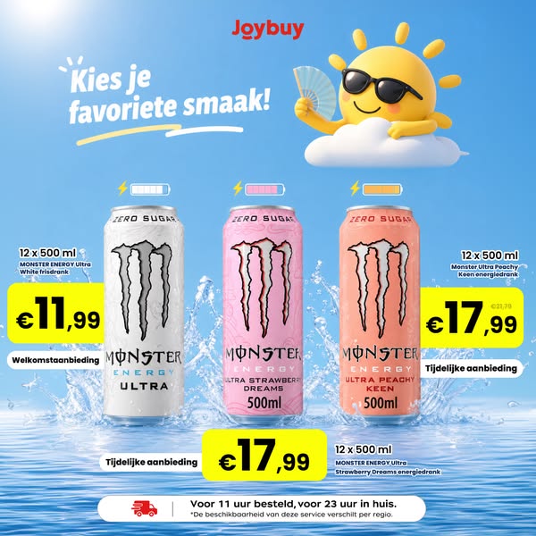 MONSTER ENERGY Ultra White Suikervrije Energiedrank - 12 x 500 ml | Energie-, sport- & gezondheidsdranken | Joybuy